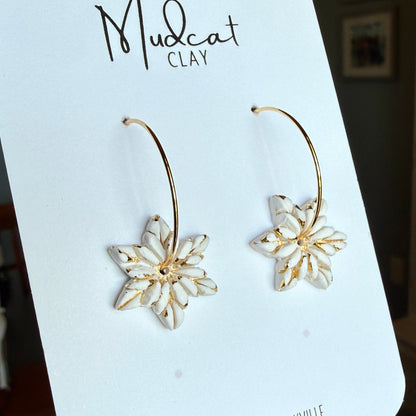 Embossed Star Snowflake Earrings on Hoops