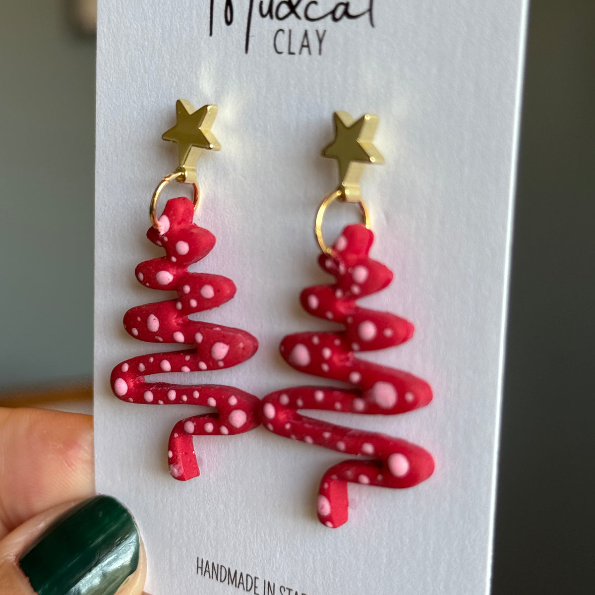 Swirling Ribbon Christmas Tree Earrings