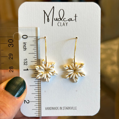 Embossed Star Snowflake Earrings on Hoops