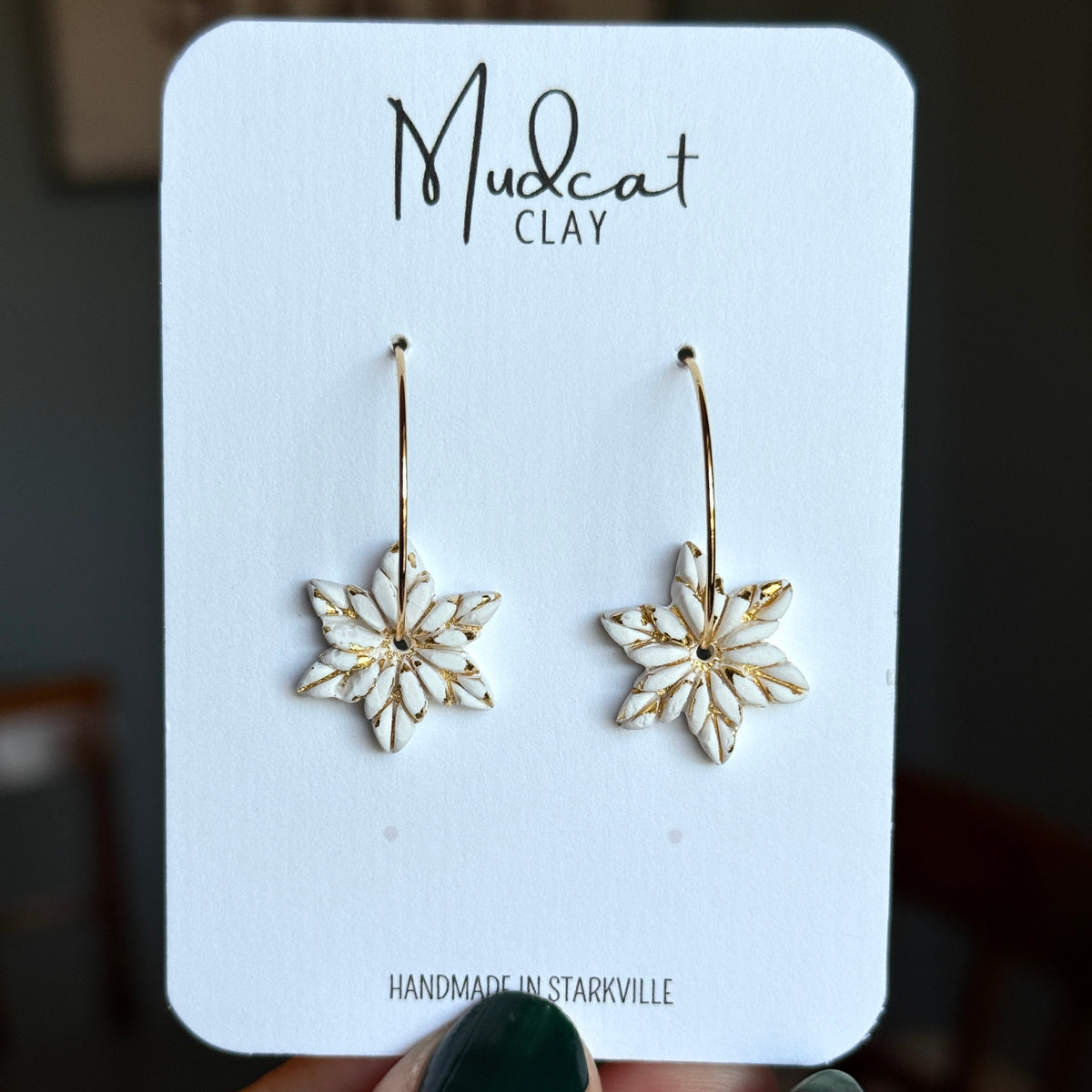 Embossed Star Snowflake Earrings on Hoops