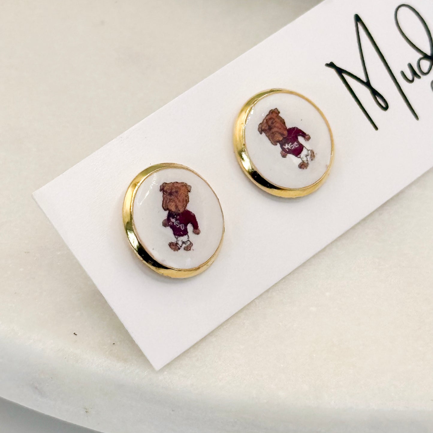 Mississippi State | Bezeled Stud Earrings w/ MSU Logo