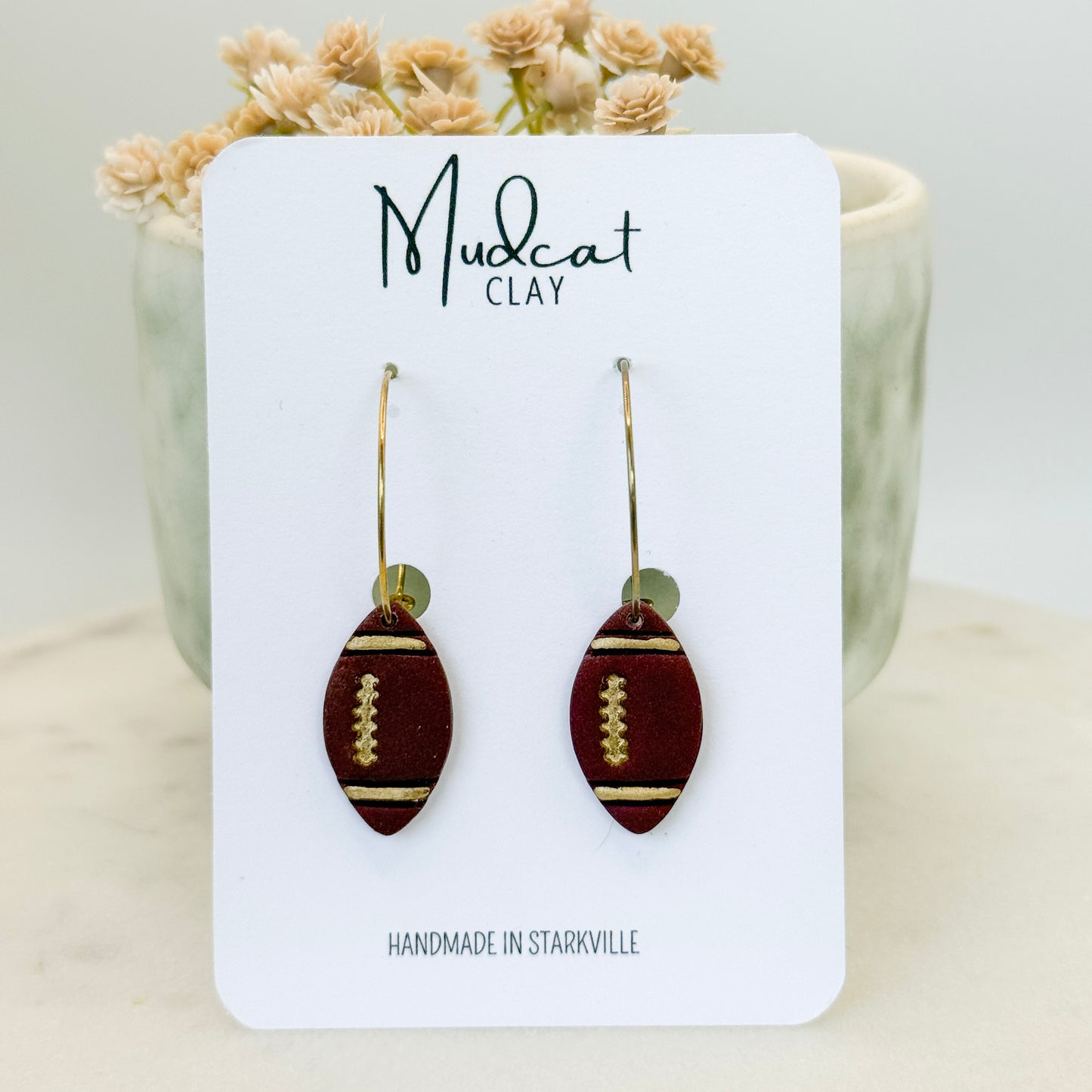 Maroon & Gold Football Earrings