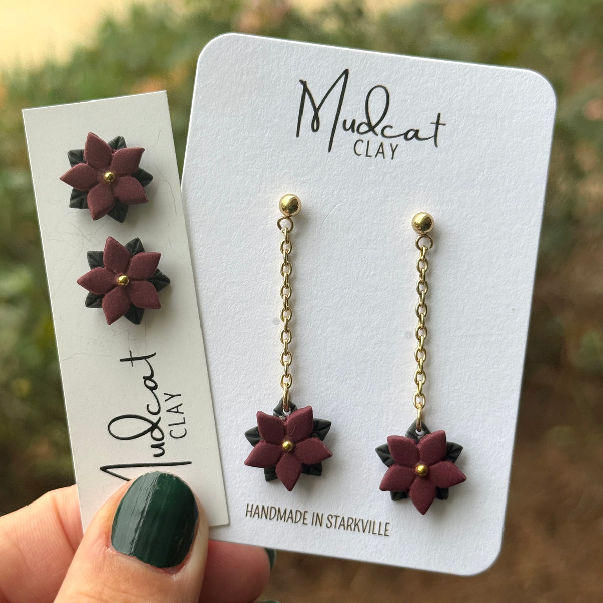 Maroon Poinsettia Stud Earrings