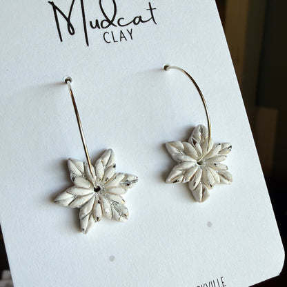 Embossed Star Snowflake Earrings on Hoops