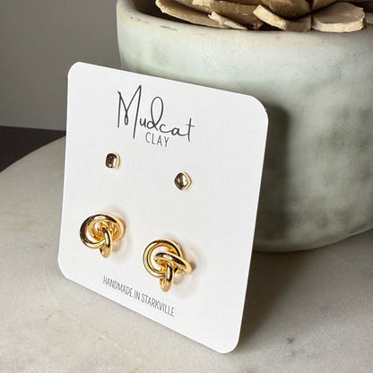 Gold Stud Combo - Rounded Squares and Knots