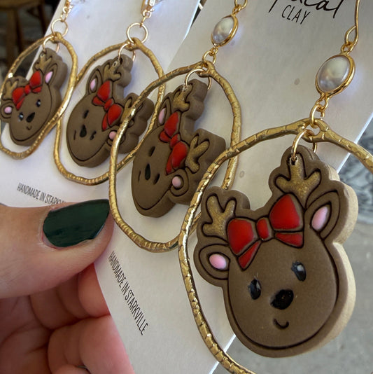 Reindeers, Bows, and Hammered Hoop Earrings