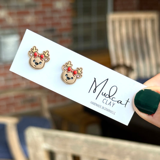 Reindeers and Bows Stud Earrings