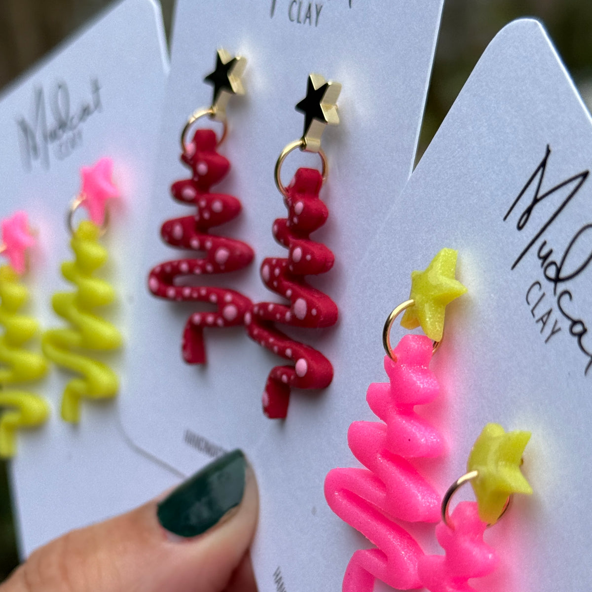 Swirling Ribbon Christmas Tree Earrings