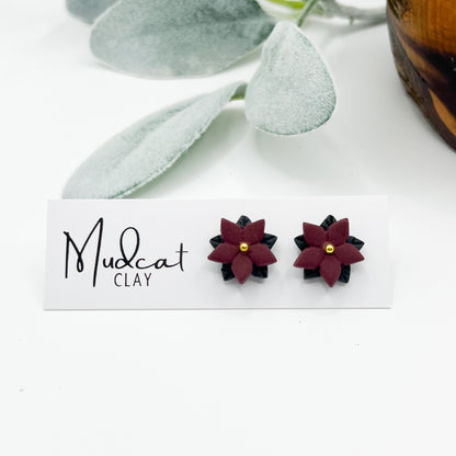 Maroon Poinsettia Stud Earrings