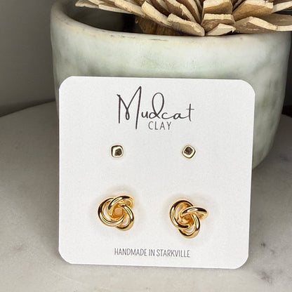 Gold Stud Combo - Rounded Squares and Knots