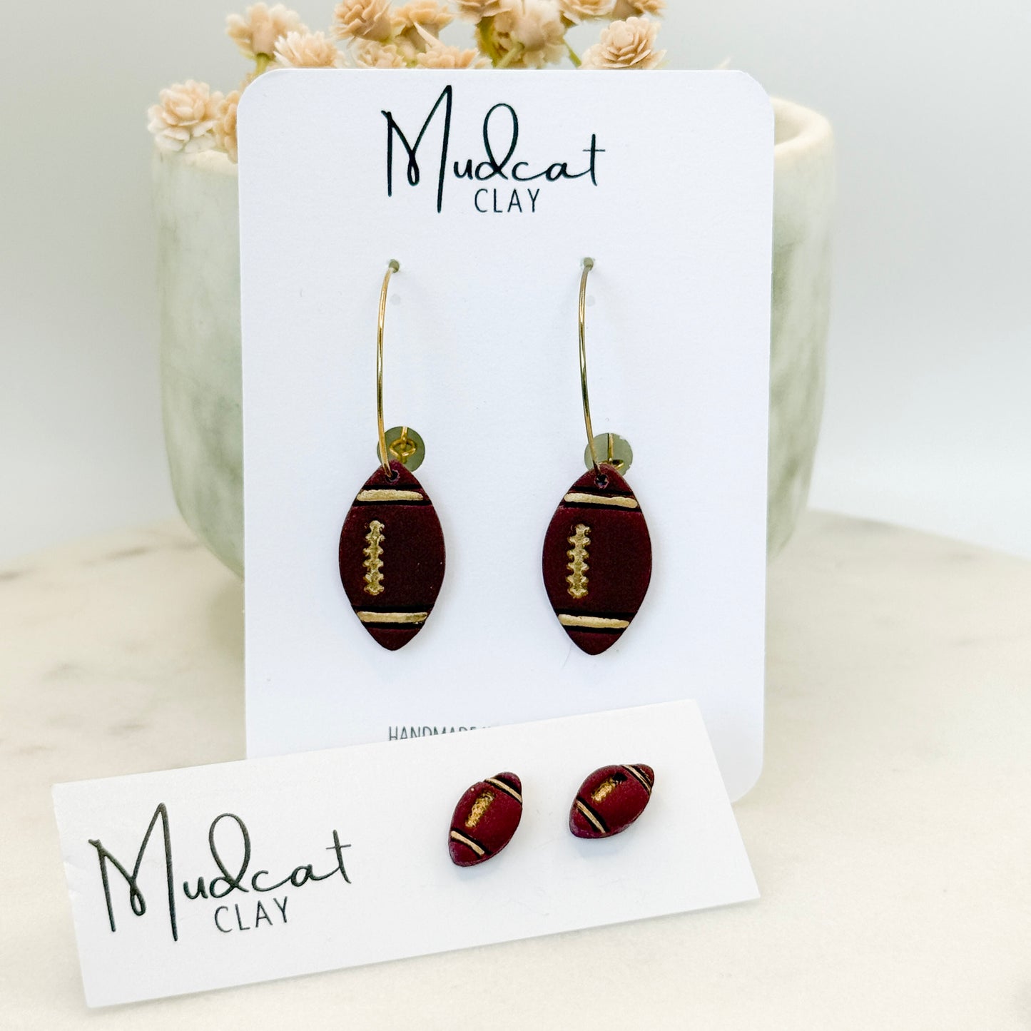 Maroon & Gold Football Earrings