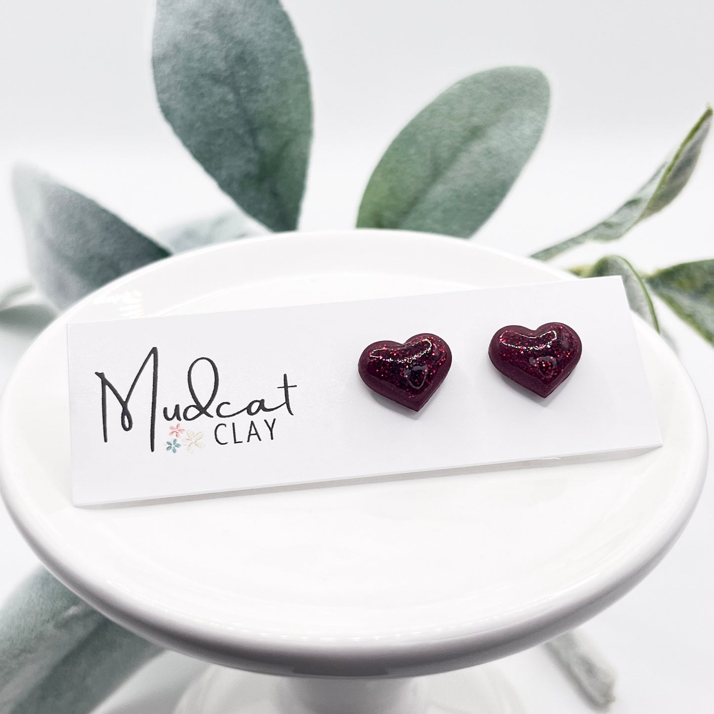Hearts (Studs) | Maroon Shimmer