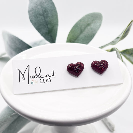 Hearts (Studs) | Maroon Shimmer