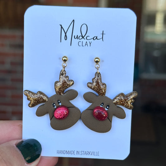 Big Face Reindeer Earrings on Ball Post