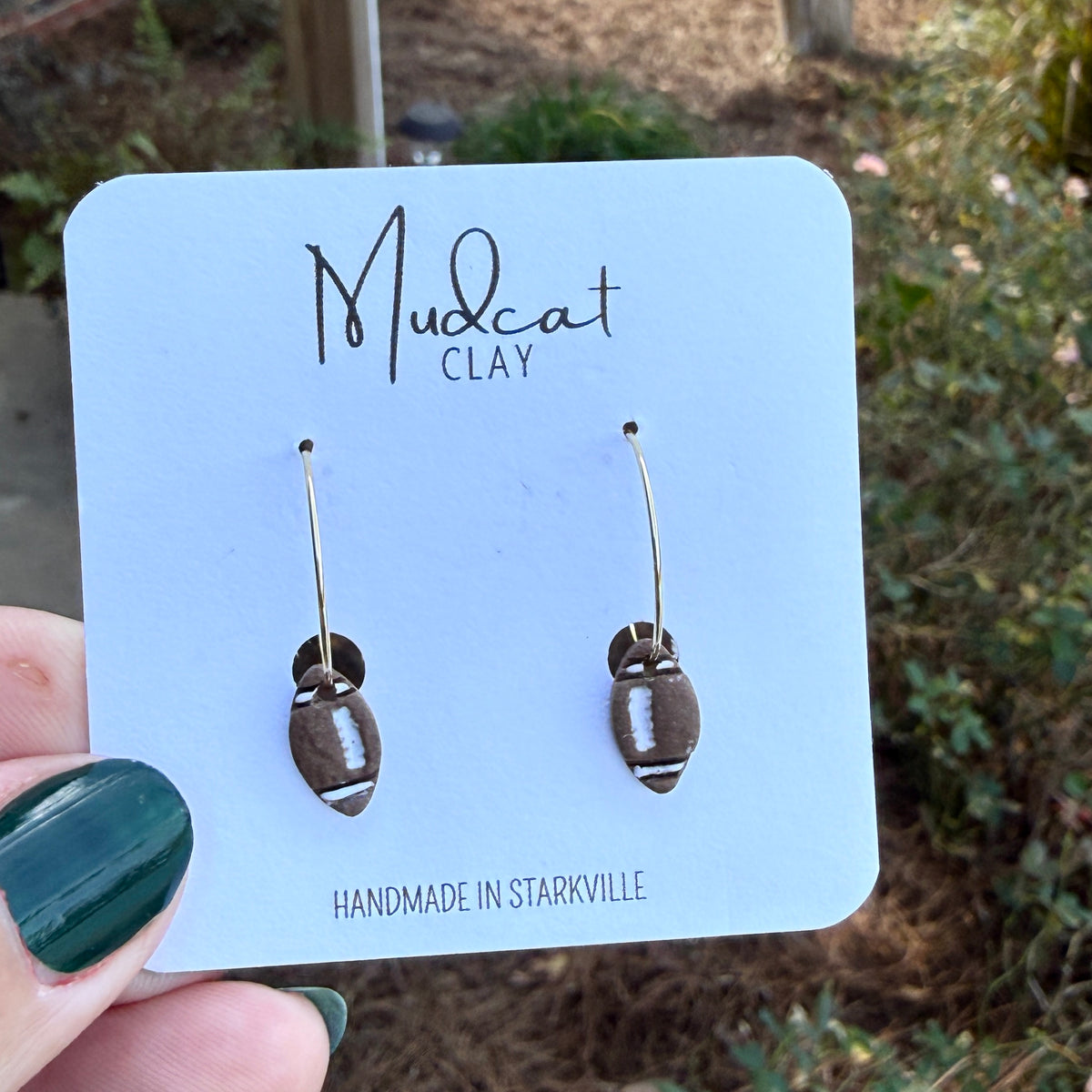 Small Hoop Earrings with Footballs