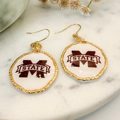 Mississippi State | M-State Banner Halo Earrings