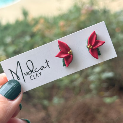 Mirrored Poinsettia Stud Earrings