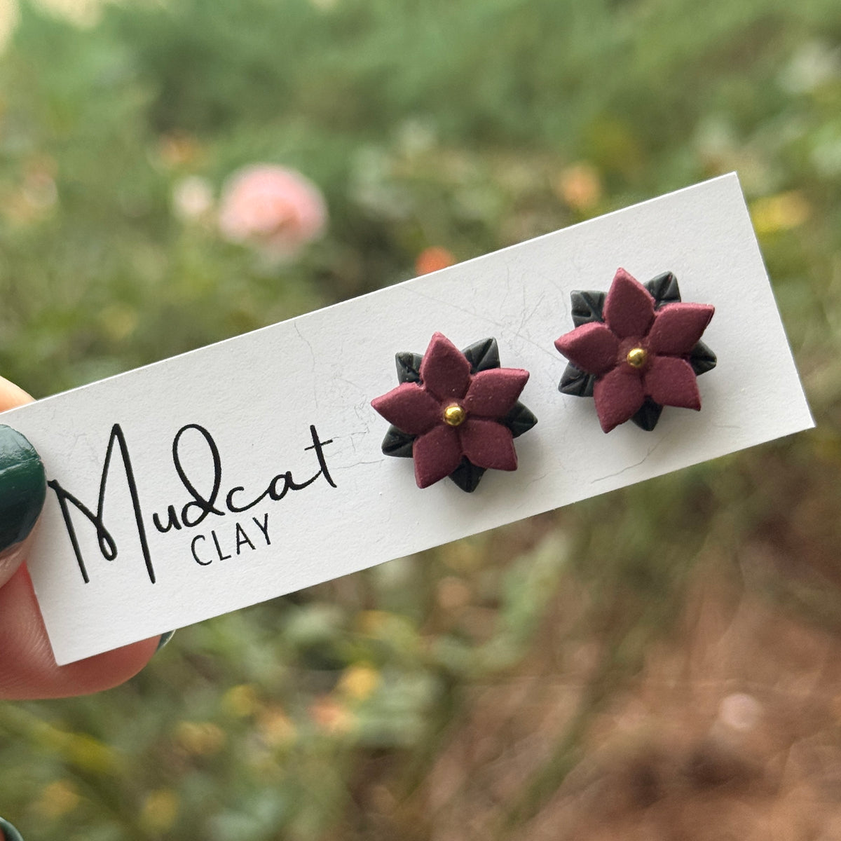 Maroon Poinsettia Stud Earrings