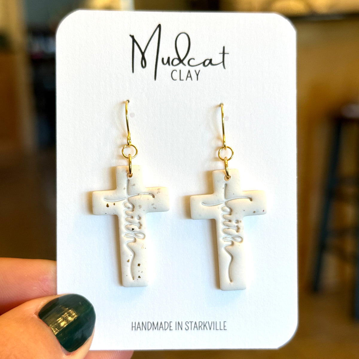 Faith Script Cross Earrings