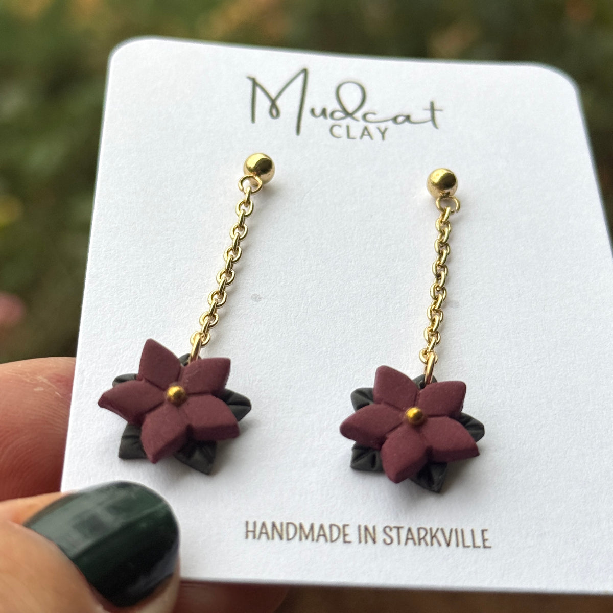Maroon Poinsettia Stud Earrings
