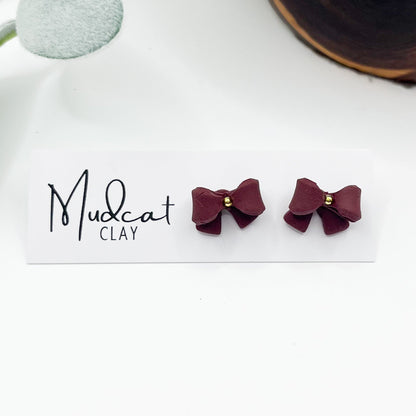 3D Bows Stud | Maroon w/ Gold Bead Center