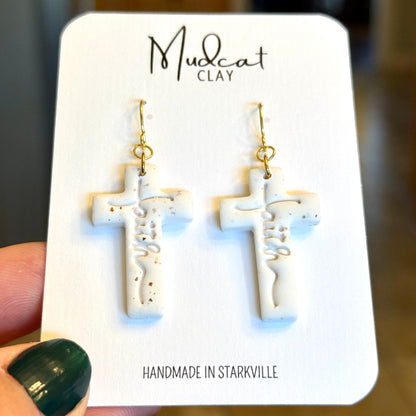 Faith Script Cross Earrings