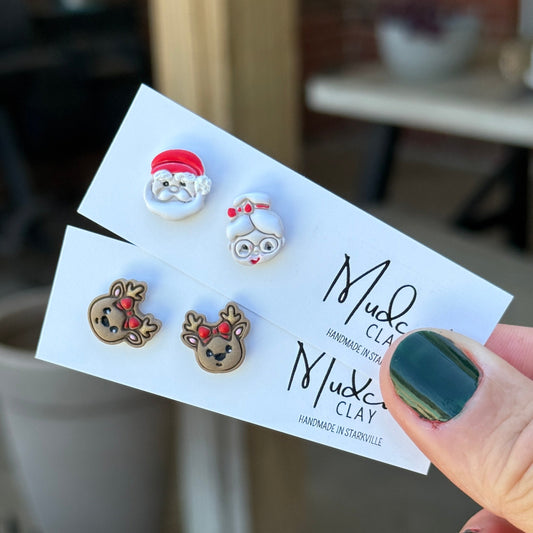 Reindeers and Bows Stud Earrings