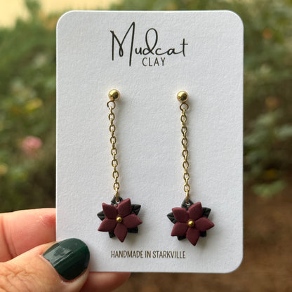 Maroon Poinsettia Stud Earrings