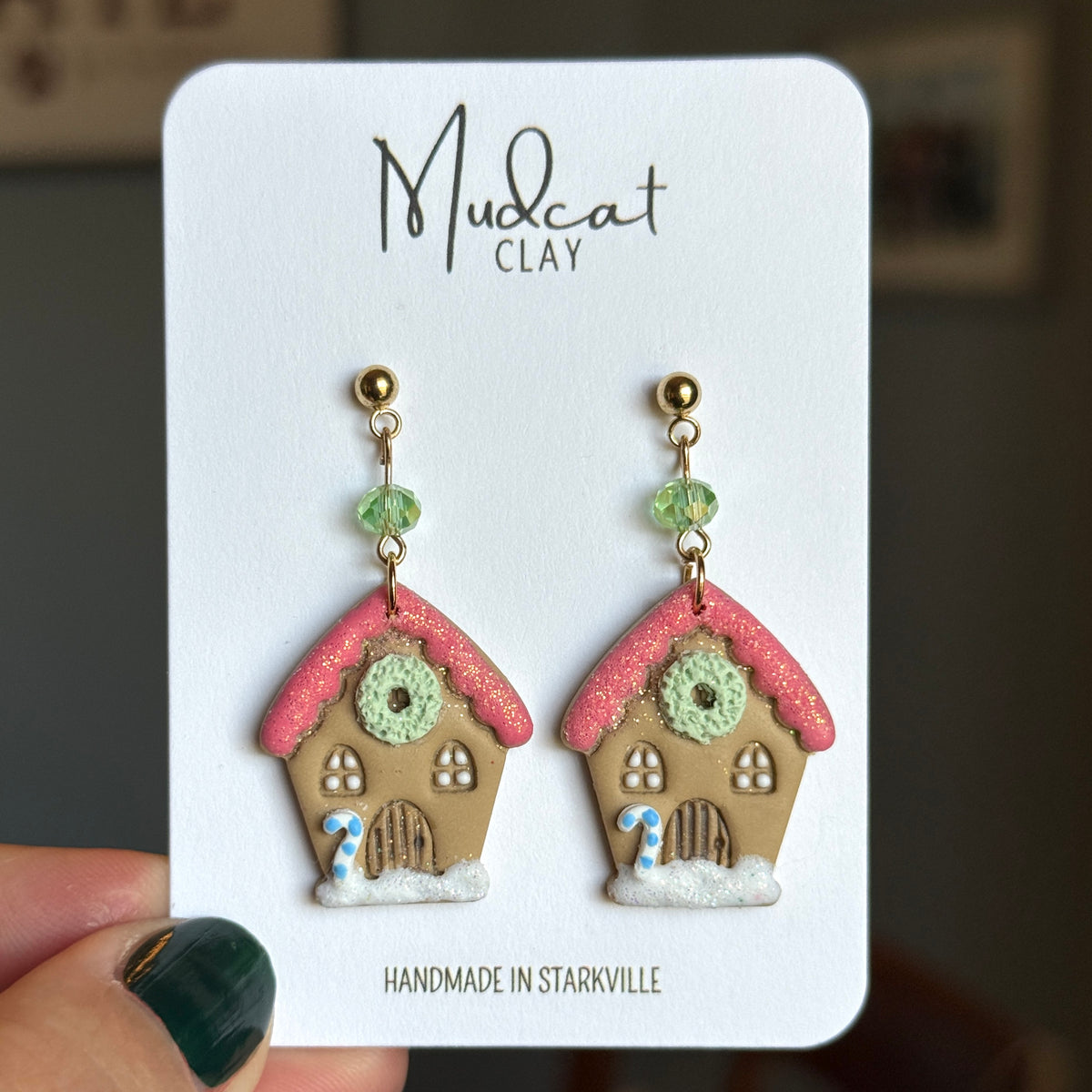 Frosted Gingerbread House Earrings