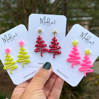 Swirling Ribbon Christmas Tree Earrings