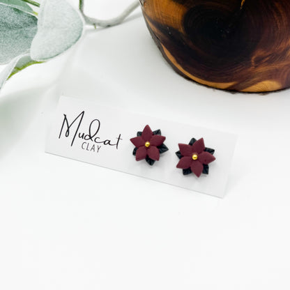 Maroon Poinsettia Stud Earrings