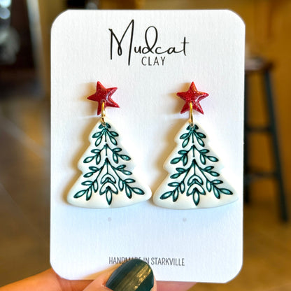 Large Intricate Christmas Tree Earrings