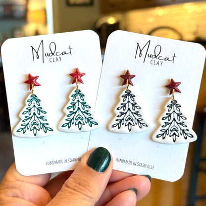 Large Intricate Christmas Tree Earrings