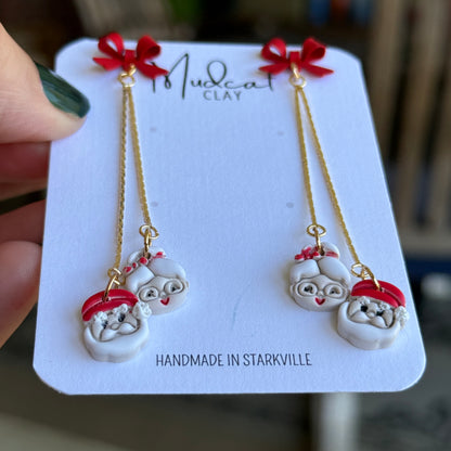 Santa & Mrs. Claus - Chain & Bow Dangle Earrings