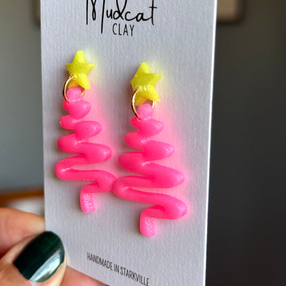 Swirling Ribbon Christmas Tree Earrings
