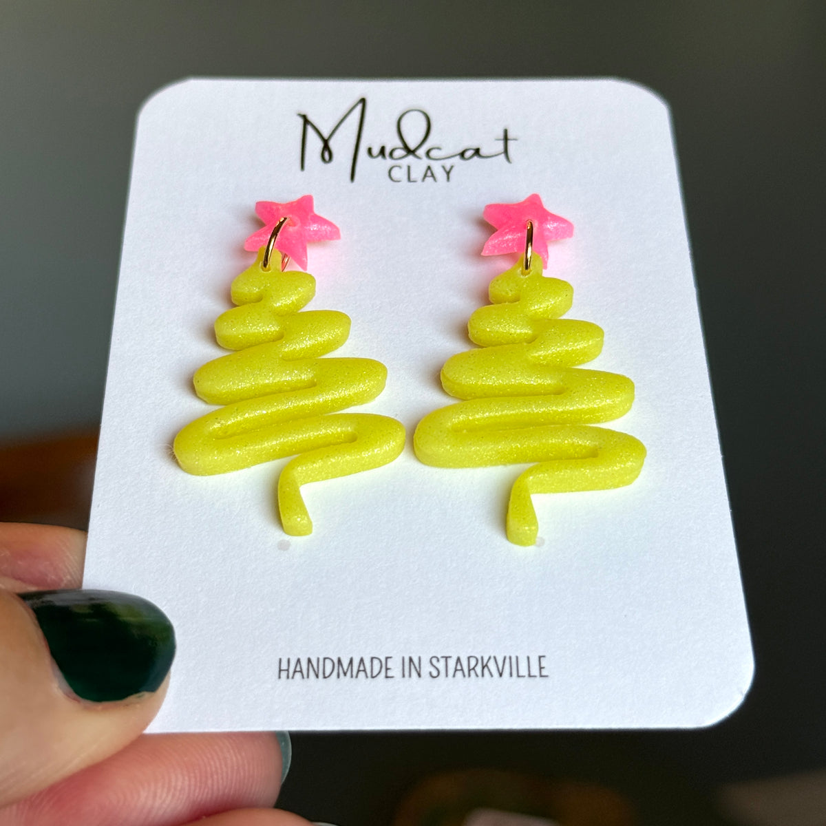 Swirling Ribbon Christmas Tree Earrings