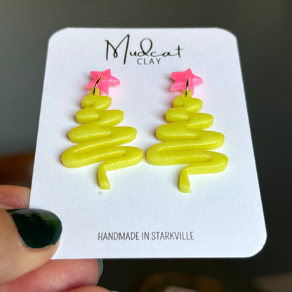 Swirling Ribbon Christmas Tree Earrings