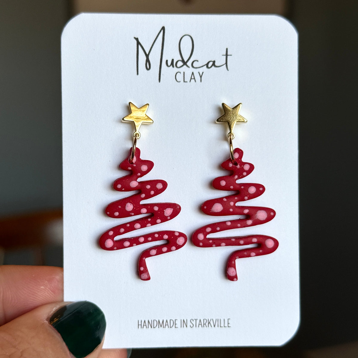 Swirling Ribbon Christmas Tree Earrings