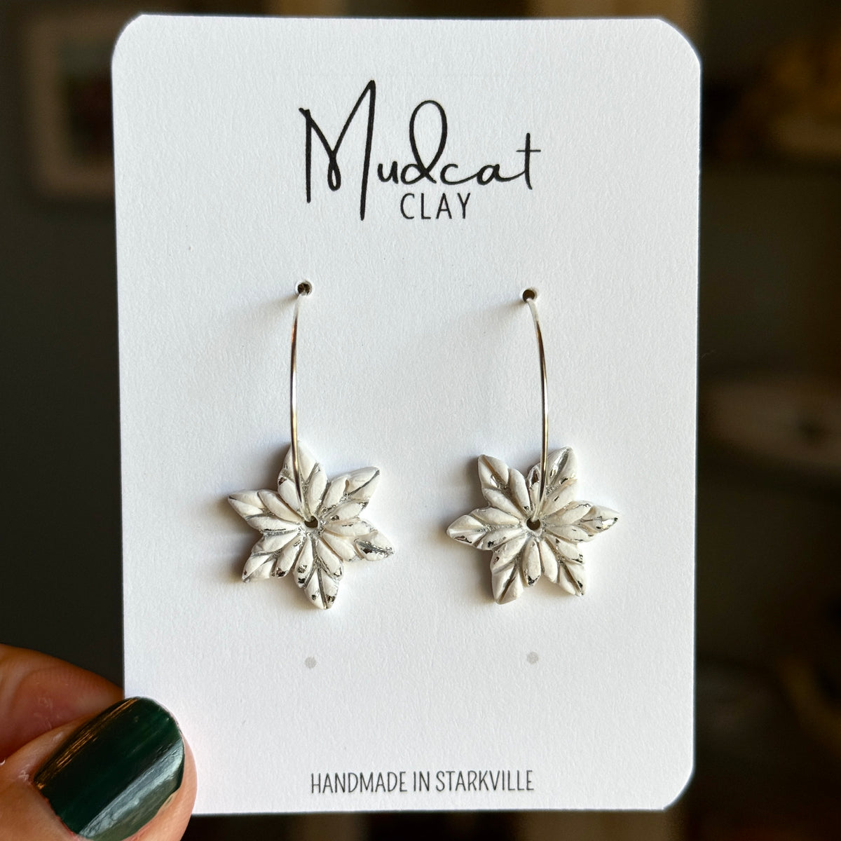 Embossed Star Snowflake Earrings on Hoops
