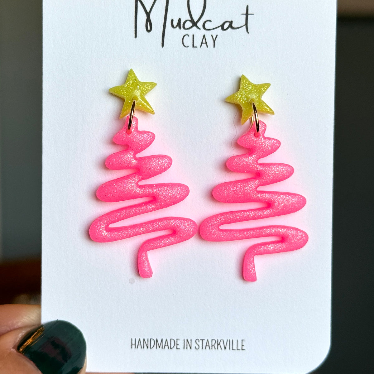 Swirling Ribbon Christmas Tree Earrings