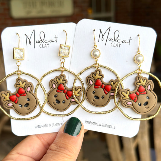 Reindeers, Bows, and Hammered Hoop Earrings