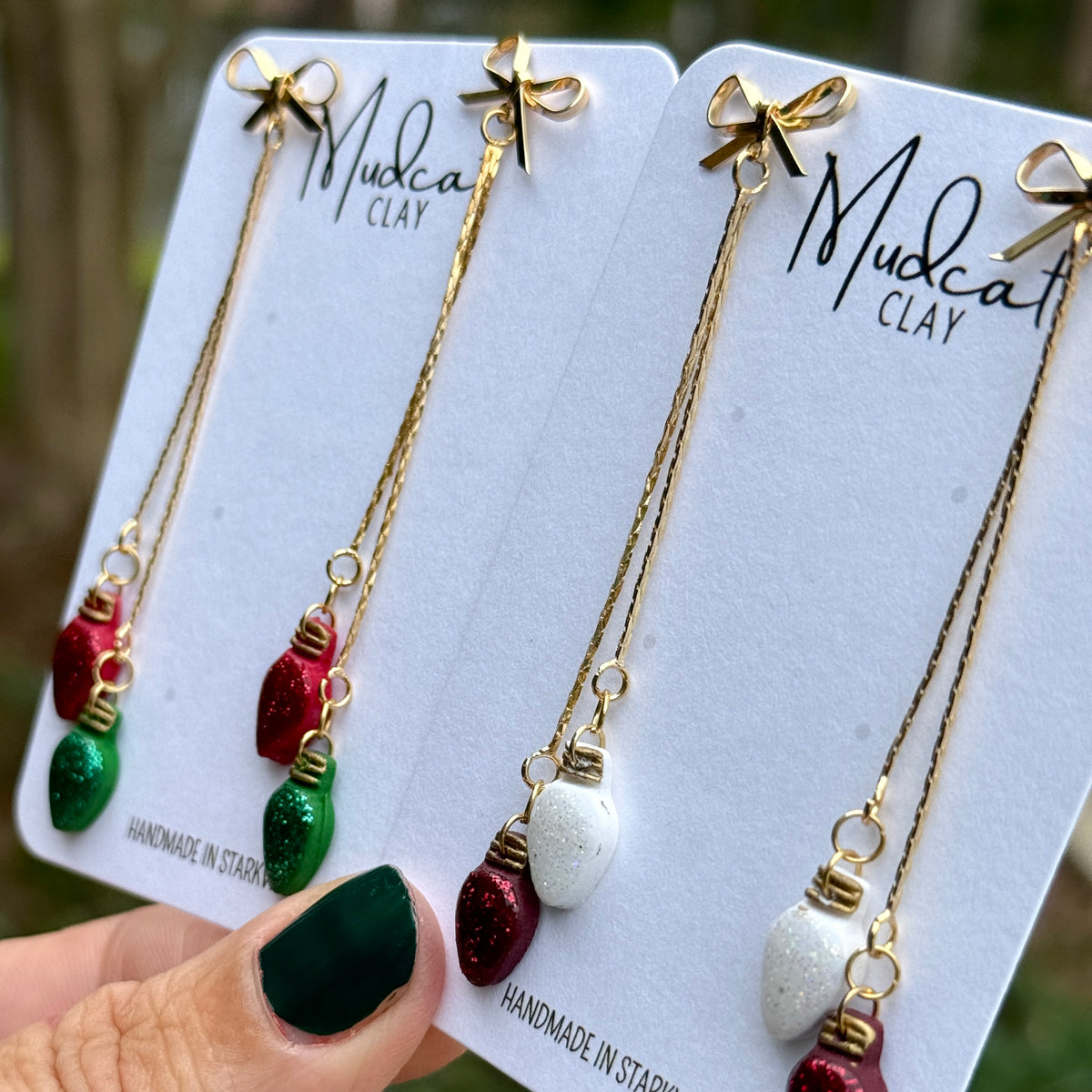 Mini Christmas Lights - Chain & Bow Dangle Earrings