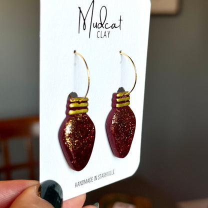 Large Maroon Christmas Tree Bulb Earrings