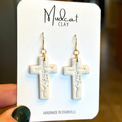 Faith Script Cross Earrings
