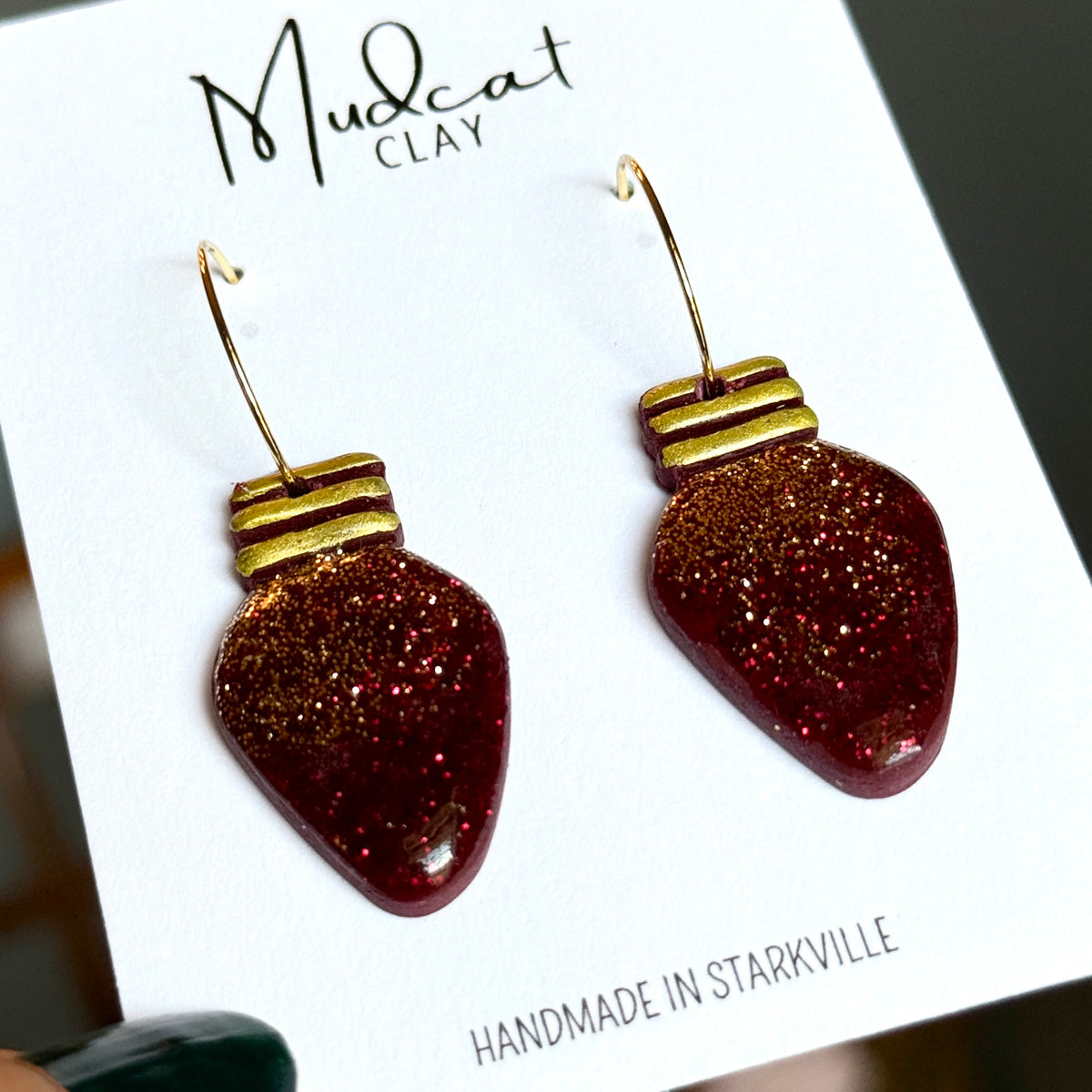 Large Maroon Christmas Tree Bulb Earrings