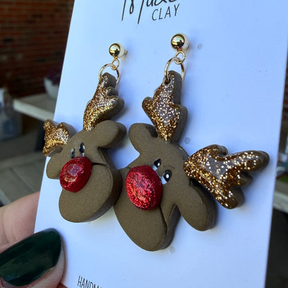 Big Face Reindeer Earrings on Ball Post