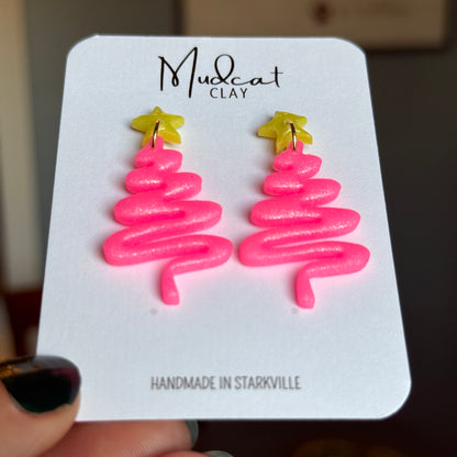 Swirling Ribbon Christmas Tree Earrings