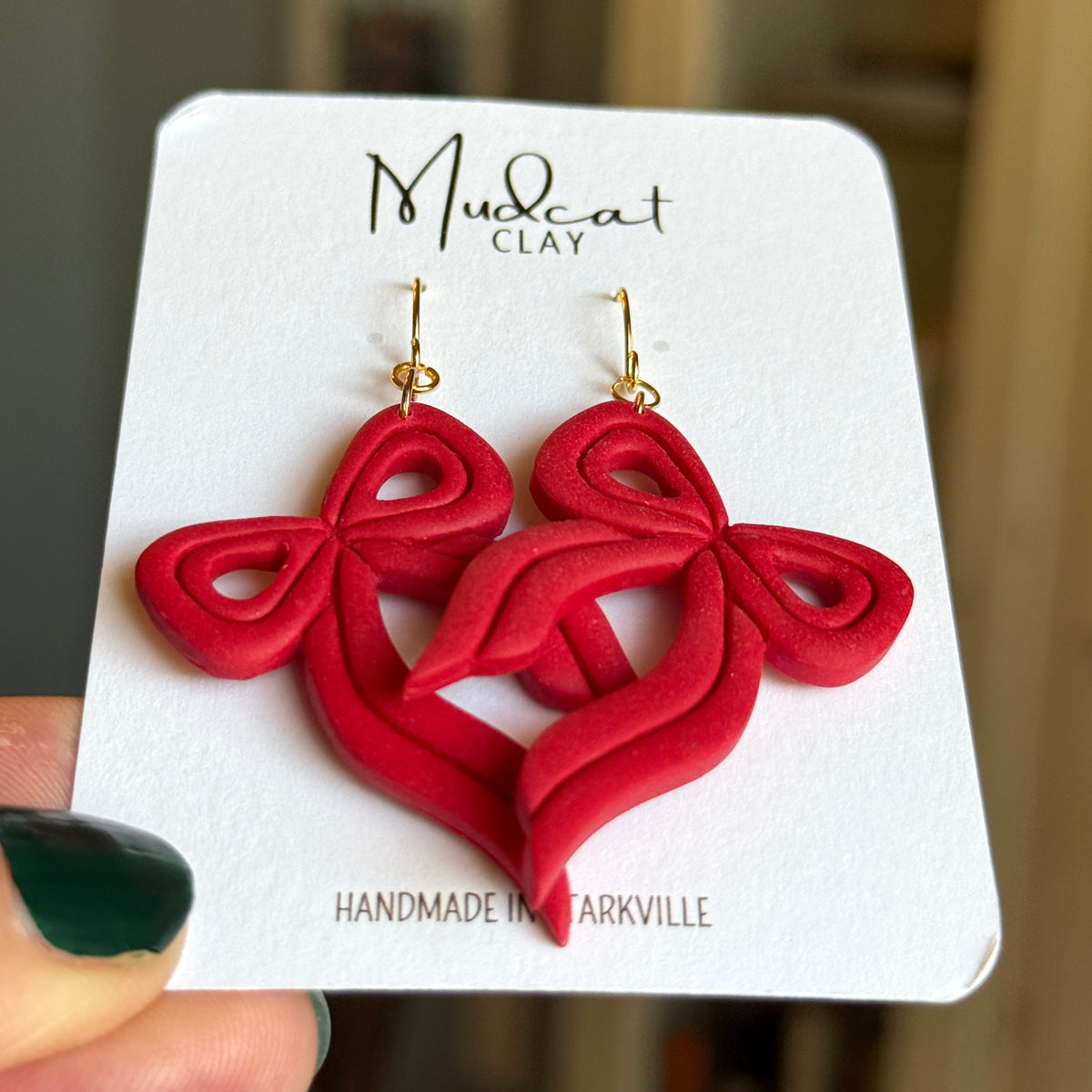 Betty | Red Ribbon Bow Earrings