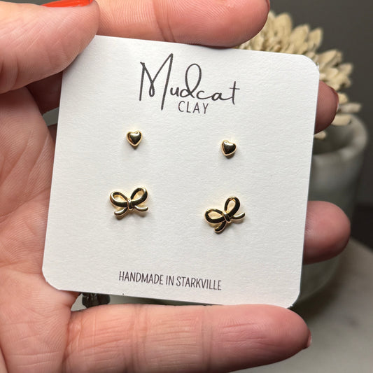 Gold Stud Combo - Hearts and Bows