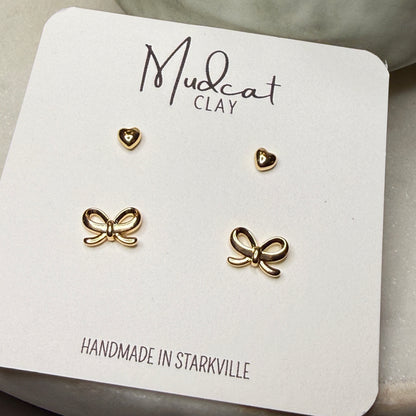 Gold Stud Combo - Hearts and Bows